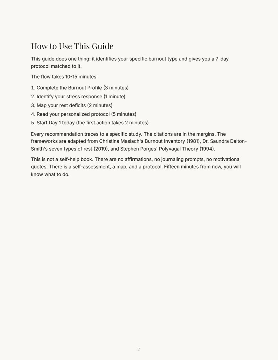 Page 2 of the Burnout Recovery Blueprint: how to use this guide, a five-step setup taking 10 to 15 minutes
